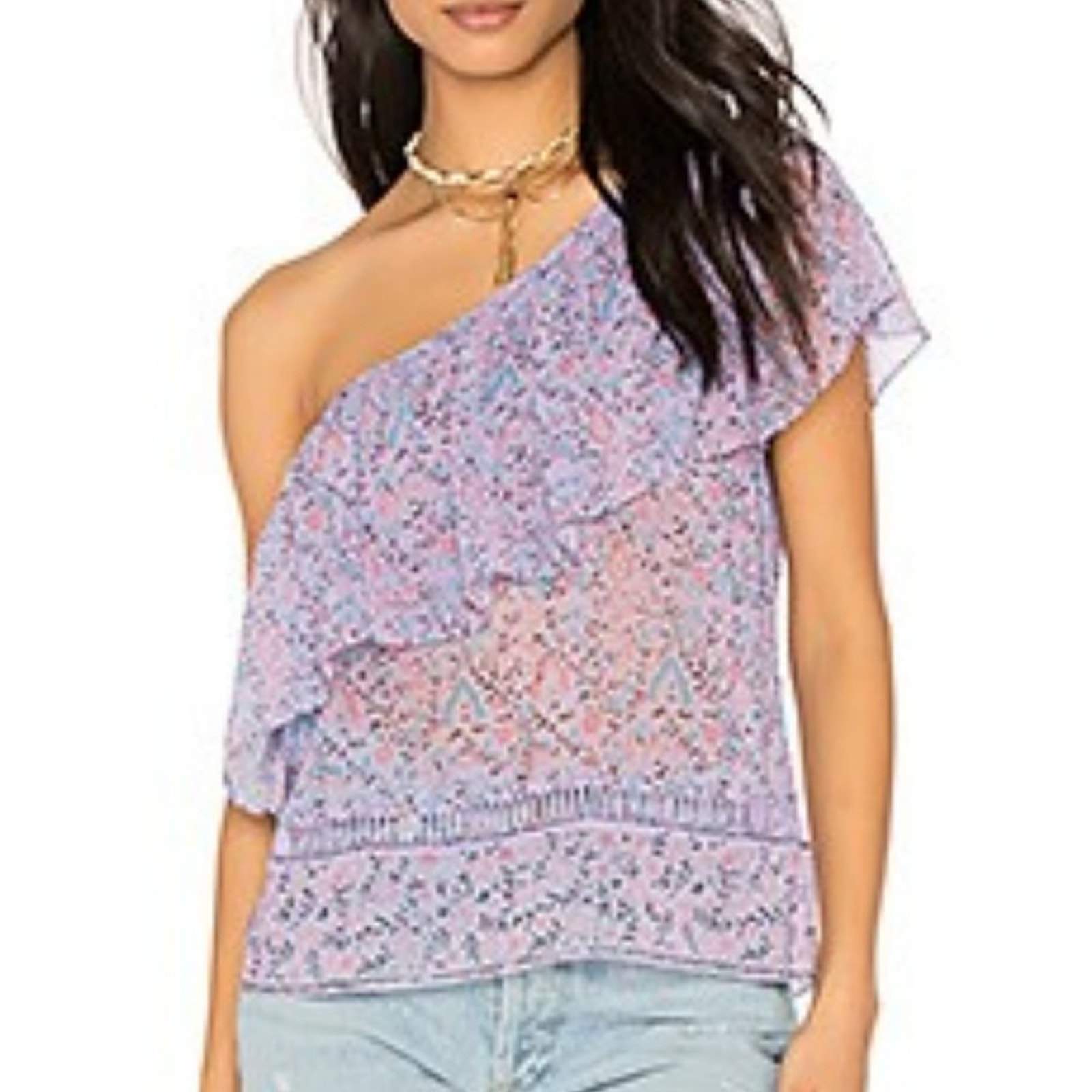 Saylor Jjanice Purple Floral One Shoulder Ruffle Top